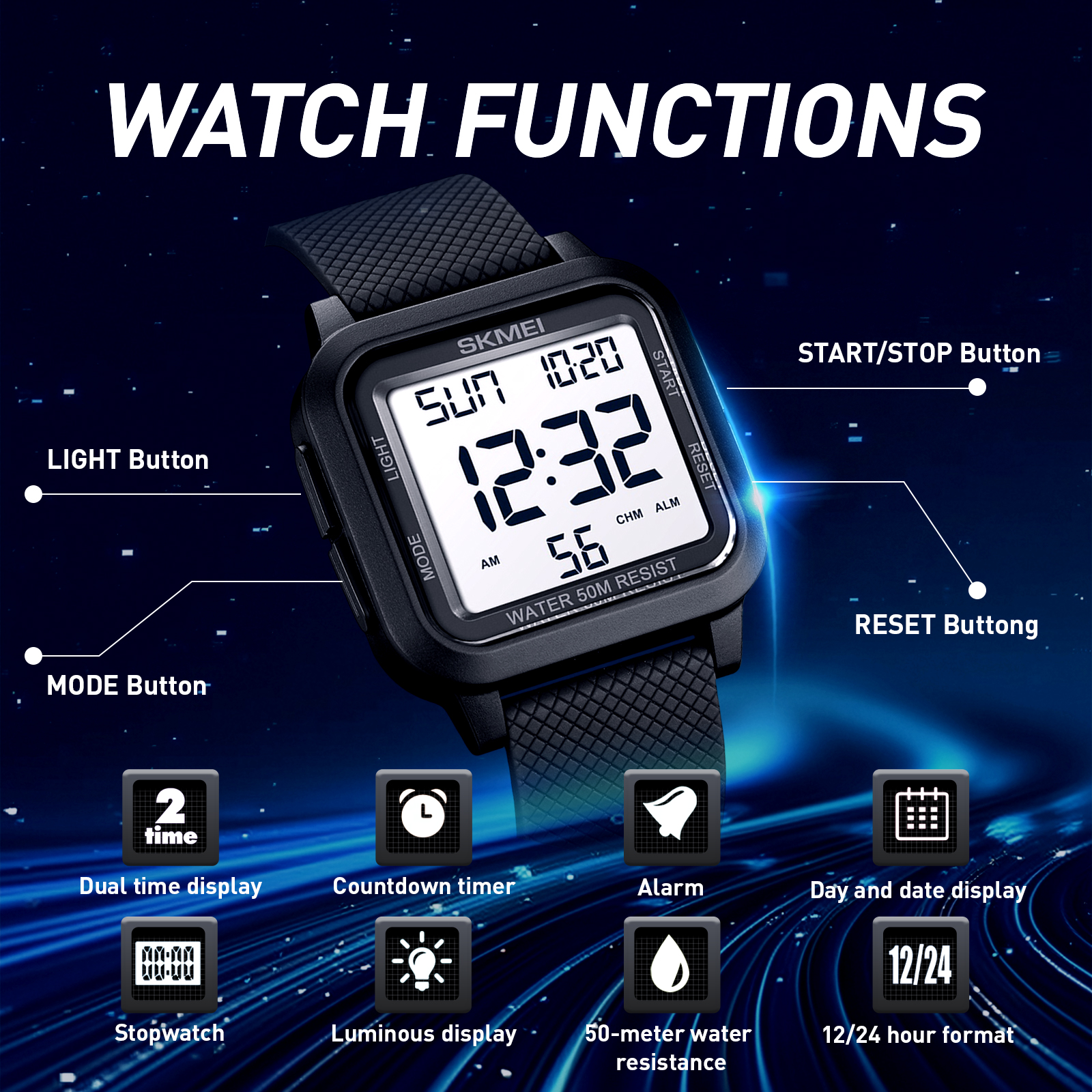 SKMEI 1894 Electric Wristwatch - Digital Timer Countdown のレビューと価格