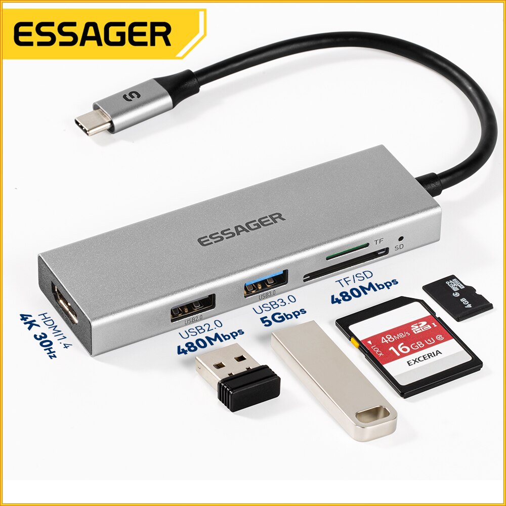 Essager 5 in 1 USB C HUB HDMI- - Docking Station Usb C のレビューと価格