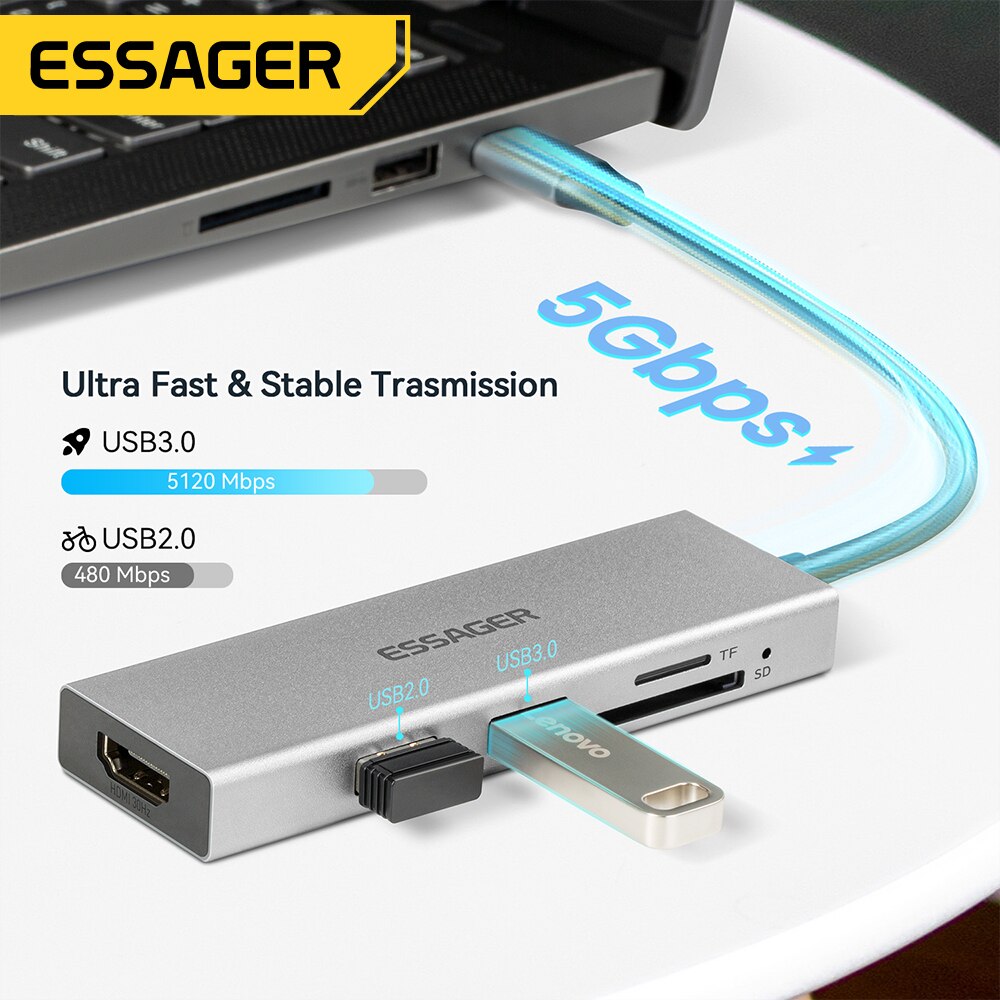 Essager 5 in 1 USB C HUB HDMI- - Docking Station Usb C のレビューと価格