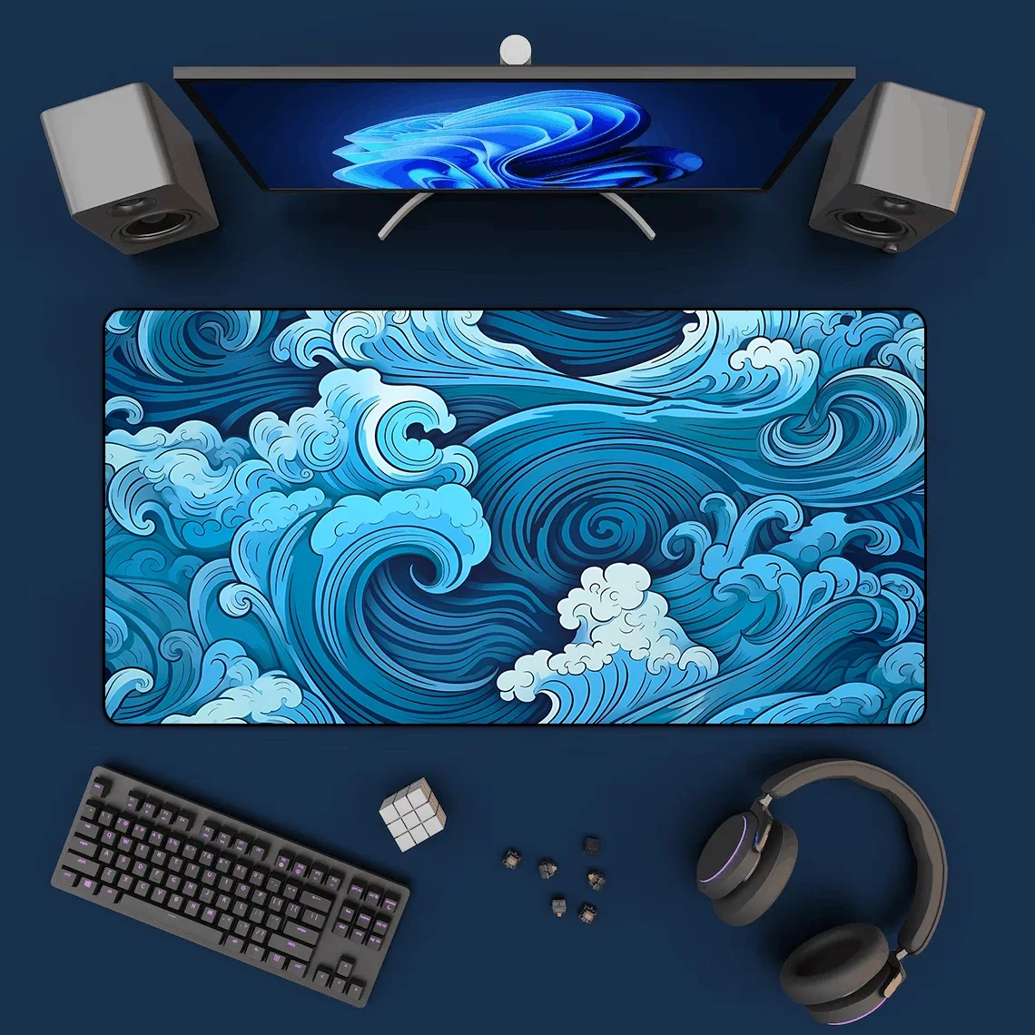 Japanese Blue Waves Mouse Pad  - Office Desk Tech Accessories のレビューと価格