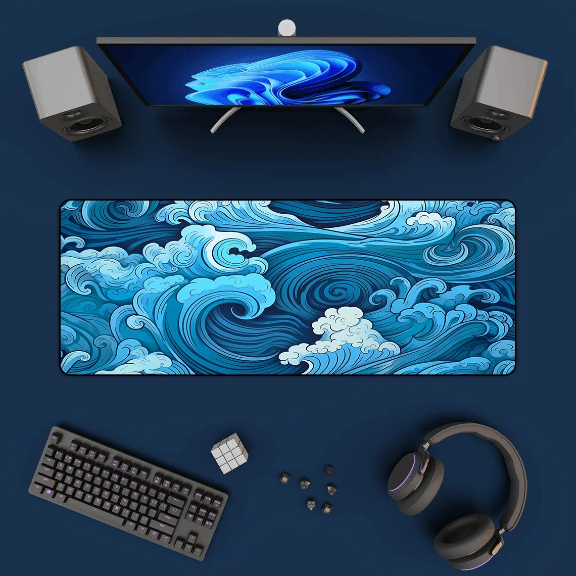 Japanese Blue Waves Mouse Pad  - Office Desk Tech Accessories のレビューと価格