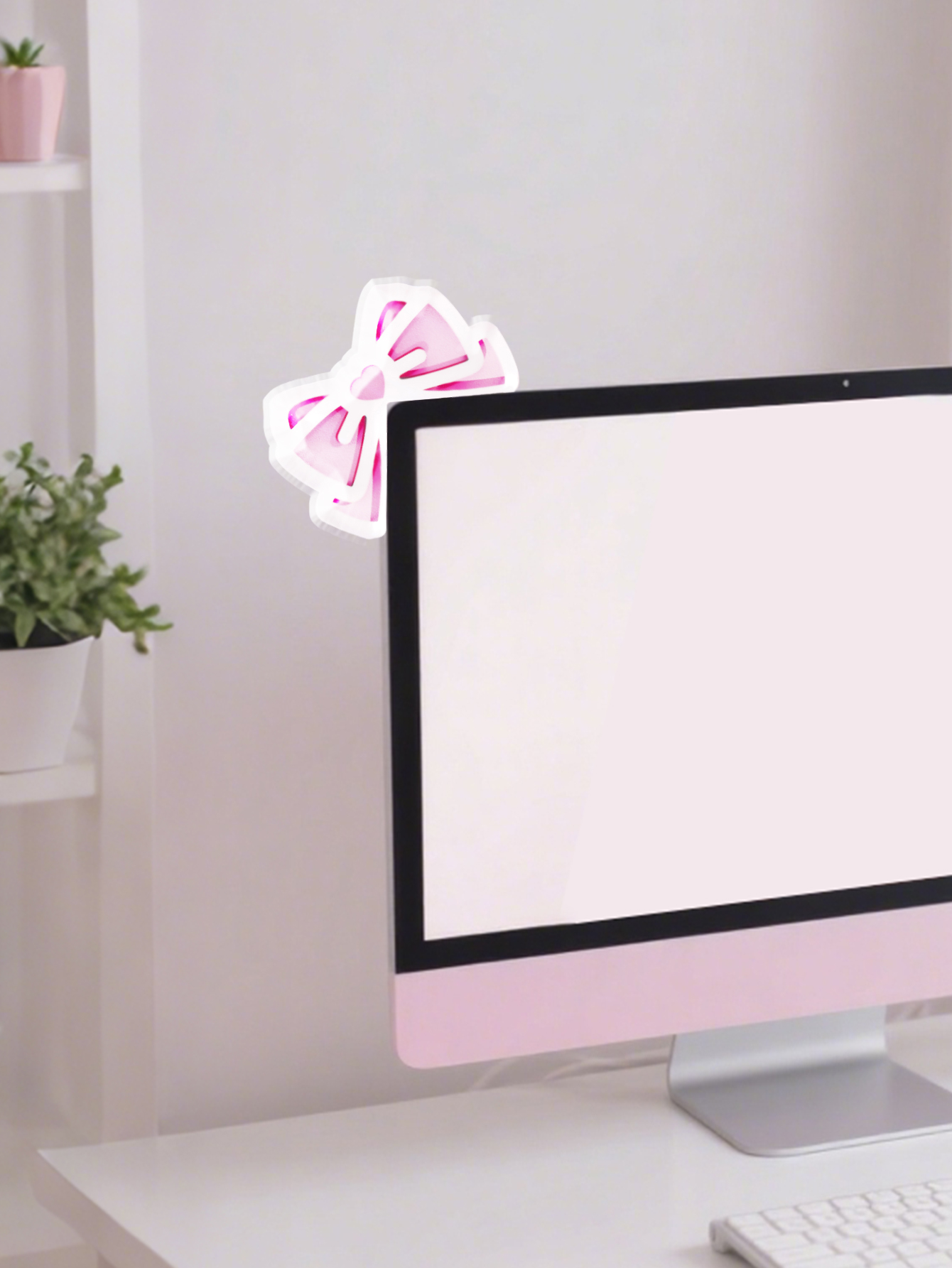 Kawaii Bow Monitor Decor Pink  - Office Desk Tech Accessories のレビューと価格