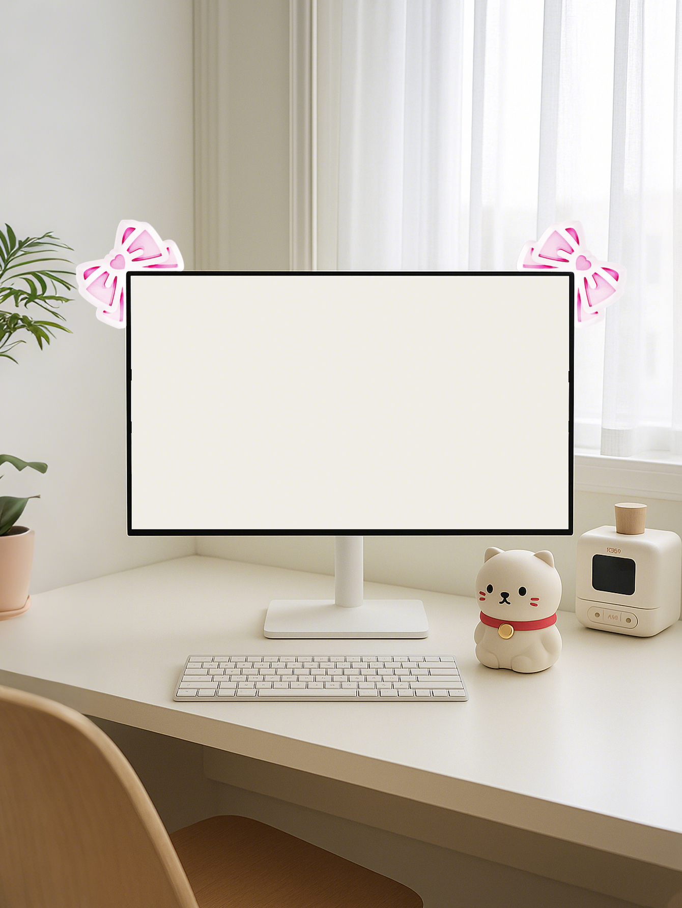 Kawaii Bow Monitor Decor Pink  - Office Desk Tech Accessories のレビューと価格